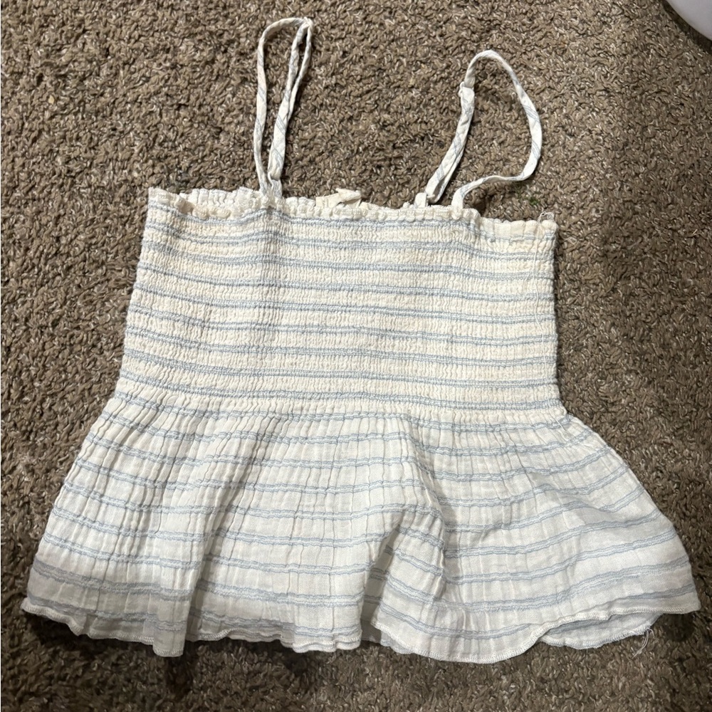 White and Blue Striped Women's Top